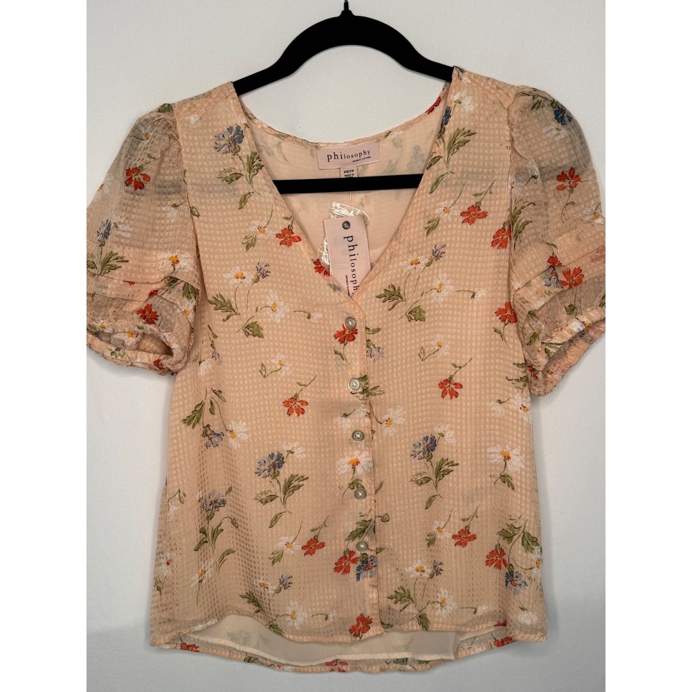 Philosophy Republic Clothing Floral Puff Sleeve Blouse XS NWT